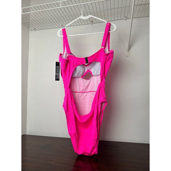 Hot Pink Textured One Piece Swimsuit with Underwire 2X (FTF) - Picture 9 of 12